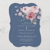 Invitation Dusty Pink Rose Moonlight Blue Wedding (Devant / Derrière)