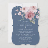 Invitation Dusty Pink Rose Moonlight Blue Wedding (Devant)