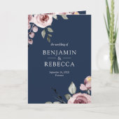 Invitation Dusty Pink Roses QR Code Navy Blue Wedding (Devant)