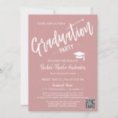 Invitation Dusty Pink Script QR Code Photo Graduation Party (Devant)