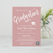 Invitation Dusty Pink Script QR Code Photo Graduation Party (Debout devant)