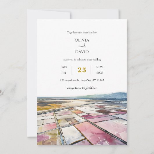 Invitation Dusty Pink Seaside Paysage Plage Mariage (Devant)