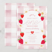Invitation Dusty Pink Strawberry Sweet One Berry Birthday  (Devant / Derrière)