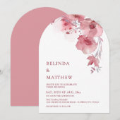Invitation Dusty Pink Watercolor Flowers White (Devant / Derrière)