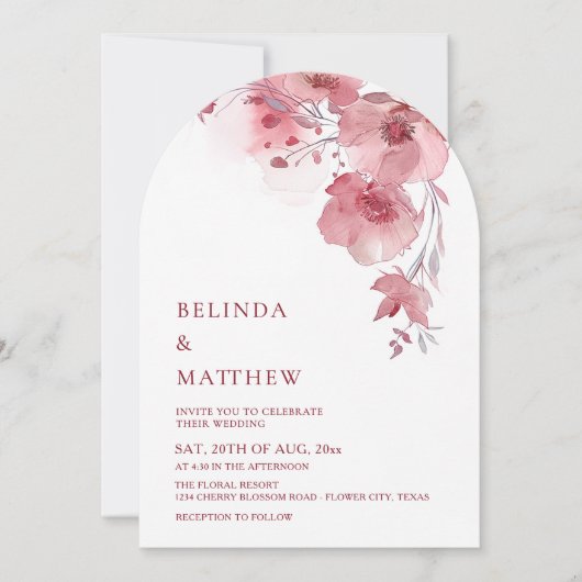 Invitation Dusty Pink Watercolor Flowers White (Devant)