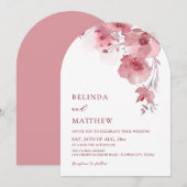 Invitation Dusty Pink Watercolor Flowers White Arched Wedding (Devant / Derrière)
