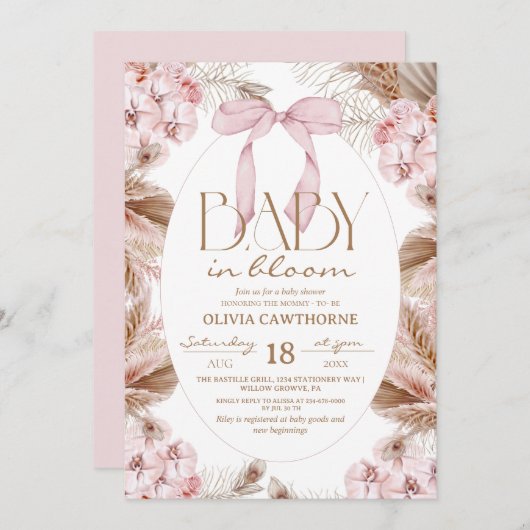 Invitation  Dusty Pink Whimsical Baby Shower  (Devant / Derrière)