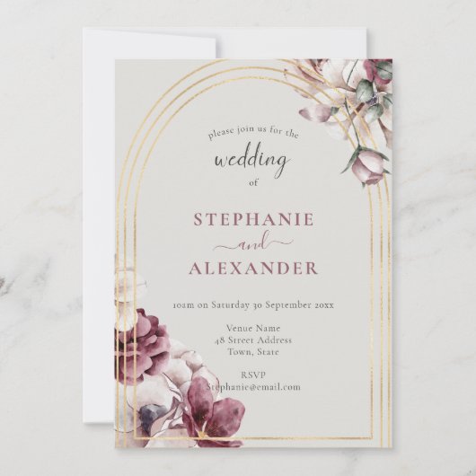 Invitation Dusty Plum Floral Mariage QR Code (Devant)