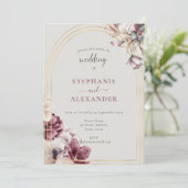 Invitation Dusty Plum Floral Mariage QR Code (Debout devant)