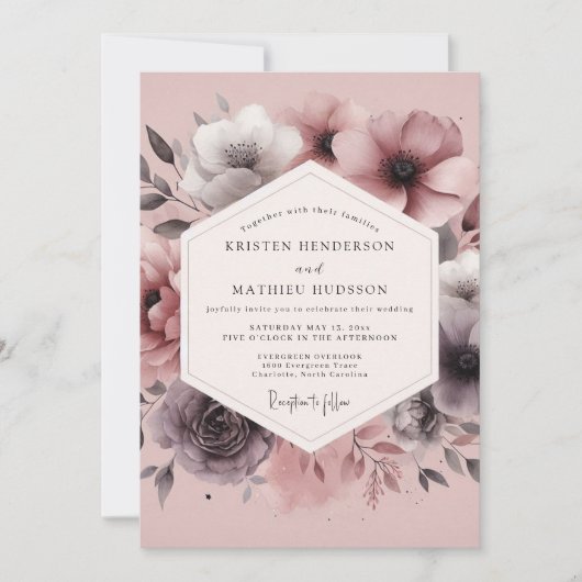 Invitation Dusty Plum Hazy Bloom Wedding (Devant)