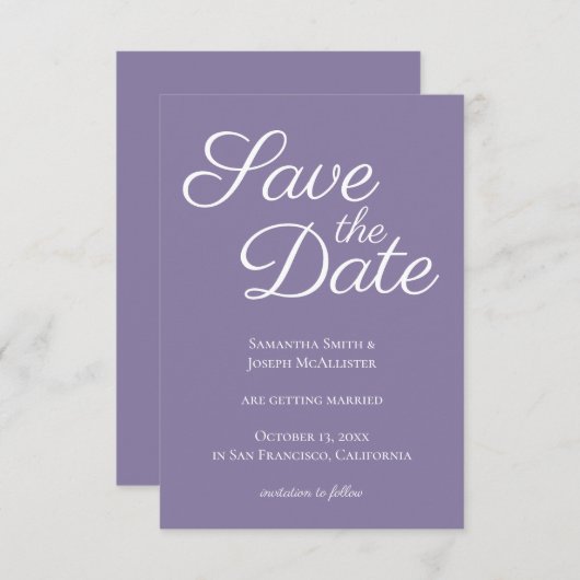 Invitation Dusty Purple and White Elegant Enregistrer la date (Devant / Derrière)