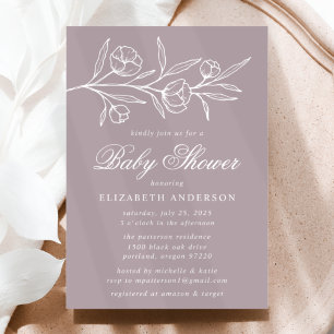 Invitation Dusty Purple Baby shower floral croisé