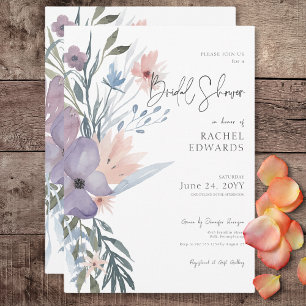 Invitation Dusty Purple & Blue Boho Fête des mariées florale