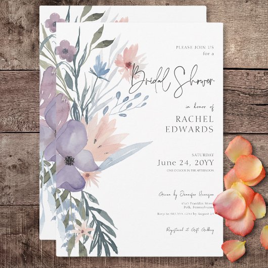Invitation Dusty Purple & Blue Boho Fête des mariées florale