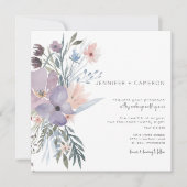 Invitation Dusty Purple & Blue Boho Floral Carré Mariage (Devant)