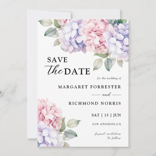 Invitation Dusty Purple & Blush Pink Hydrangea Enregistrer La (Devant)