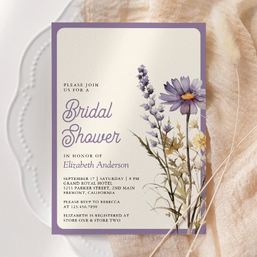 Invitation Dusty Purple Boho Fleur sauvage Photo Fête des mar