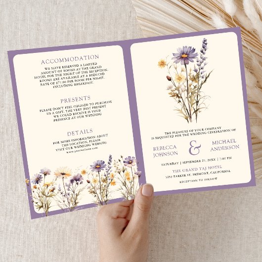 Invitation Dusty Purple Boho Wildflower QR Code Wedding