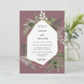 Invitation Dusty Purple Botanical Greenery Gold Frame QR Code (Debout devant)