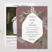 Invitation Dusty Purple Botanical Greenery Gold Frame QR Code (Devant / Derrière)