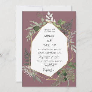 Invitation Dusty Purple Botanical Greenery Gold Frame QR Code