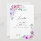 Invitation Dusty Purple et Rose Mariage réception du soir (Devant)