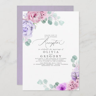 Invitation Dusty Purple et Rose Mariage réception du soir