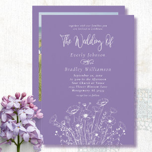 Invitation Dusty Purple Fleur sauvage QR Code Mariage photo
