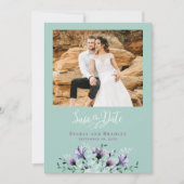 Invitation Dusty Purple Floral Green QR Code Enregistrer la d (Devant)