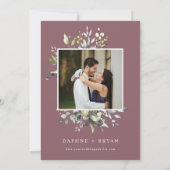 Invitation Dusty Purple Green Dîner de répétition Feuilles Ph (Dos)