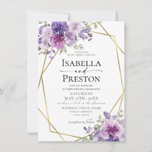 Invitation Dusty Purple Lilac Mauve Gold Foil Mariage