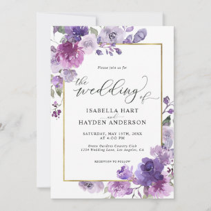 Invitation Dusty Purple Mauve Lilac Floral Mariage d'huile d'