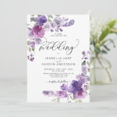Invitation Dusty Purple Mauve Lilac Floral Romantique Mariage (Debout devant)