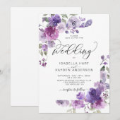 Invitation Dusty Purple Mauve Lilac Floral Romantique Mariage (Devant / Derrière)