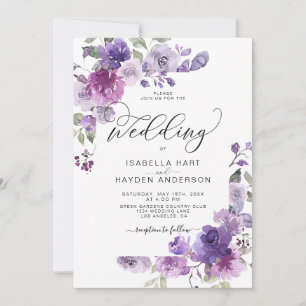 Invitation Dusty Purple Mauve Lilac Floral Romantique Mariage