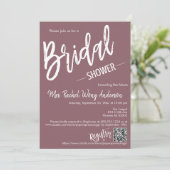 Invitation Dusty Purple Minimal Script Fête des mariées QR Co (Debout devant)