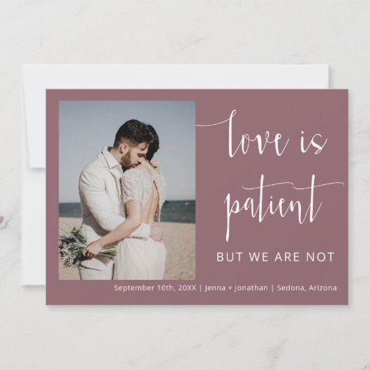 Invitation Dusty Purple Moderne Script Minimal Elopement Phot (Devant)