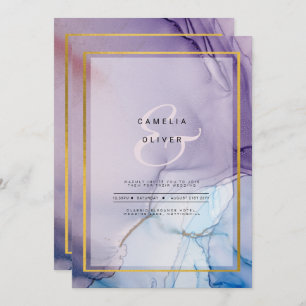 Invitation Dusty Purple Navy Blue Gold INK Wedding INVITE