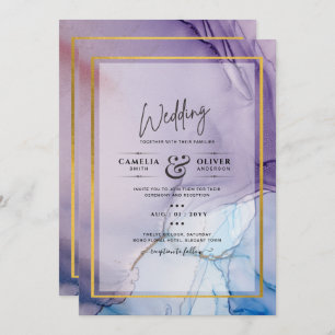 Invitation Dusty Purple Navy Blue Gold INK Wedding INVITE