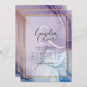 Invitation Dusty Purple Navy Blue Gold INK Wedding INVITE