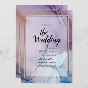 Invitation Dusty Purple Navy Blue Gold INK Wedding INVITE