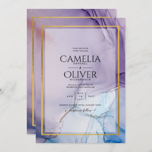 Invitation Dusty Purple Navy Blue Gold INK Wedding INVITE