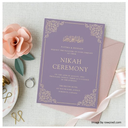 Invitation Dusty Purple Nikah Mariage musulman islamique
