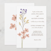 Invitation Dusty Purple, Peach Simple Floral Mariage (Devant / Derrière)