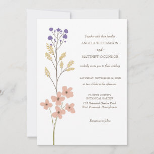 Invitation Dusty Purple, Peach Simple Floral Mariage