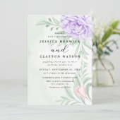 Invitation Dusty Purple Peony Rose vert Feuille Mariage (Debout devant)