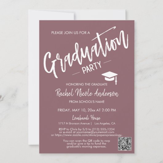 Invitation Dusty Purple QR Code Graduation (Devant)