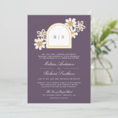 Invitation Dusty Purple Retro Yellow Daisy All in One Wedding (Debout devant)
