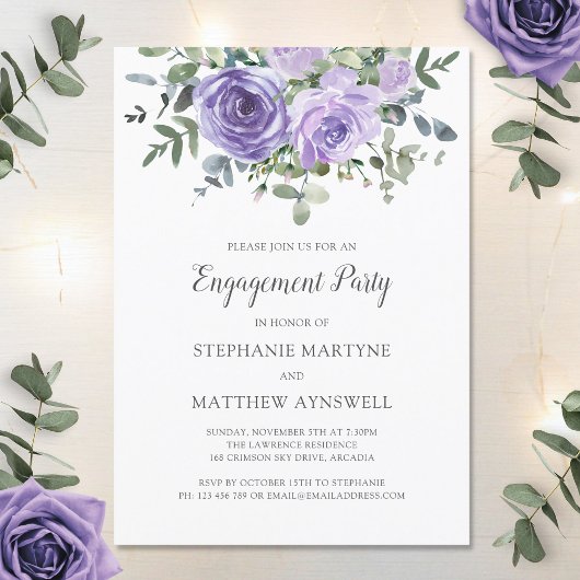 Invitation Dusty Purple Rose Botanique Engagement
