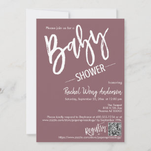 Invitation Dusty Purple Script Baby shower QR Code Photo